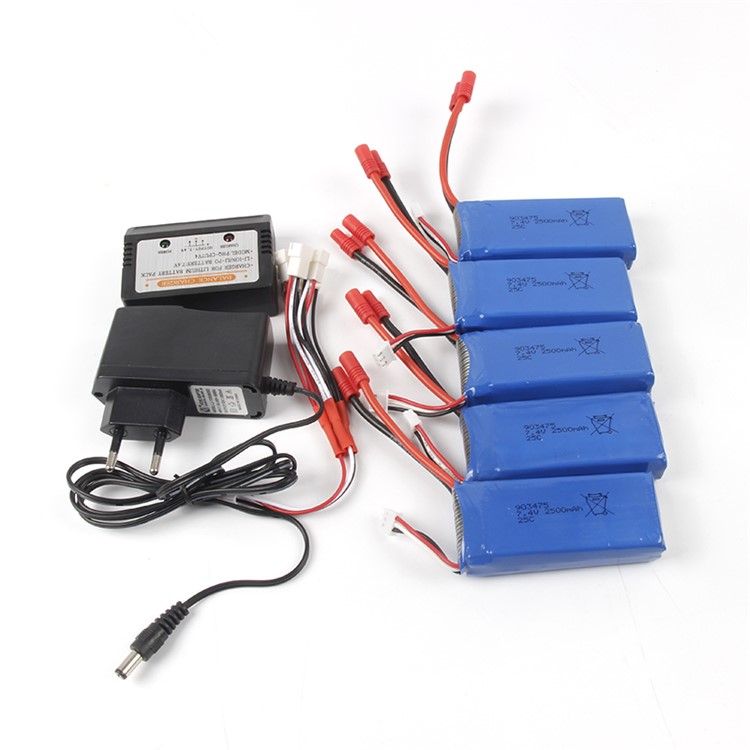5pcs 2500mAh 7.4V Batteries Replacement + Charger Kit for Syma X8W X8G X8C etc Quadcopters - EU Plug-1