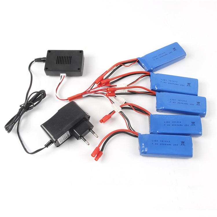 5pcs 2000mAh 7.4V Spare Batteries + Charger Set for Syma X8W X8G X8C etc Quadcopters - EU Plug-1