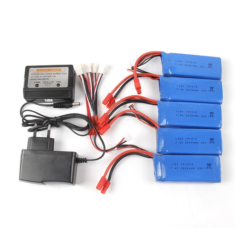 5pcs 2000mAh 7.4V Spare Batteries + Charger Set for Syma X8W X8G X8C etc Quadcopters - EU Plug-4
