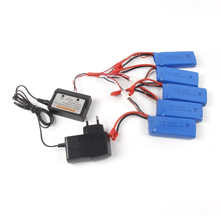 5pcs 2000mAh 7.4V Spare Batteries + Charger Set for Syma X8W X8G X8C etc Quadcopters - EU Plug-5