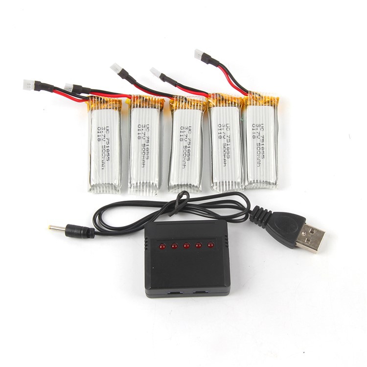 5pcs 500mAh 3.7V Batteries + Charger Kit for JJRC H37/U941a/Q282G-1