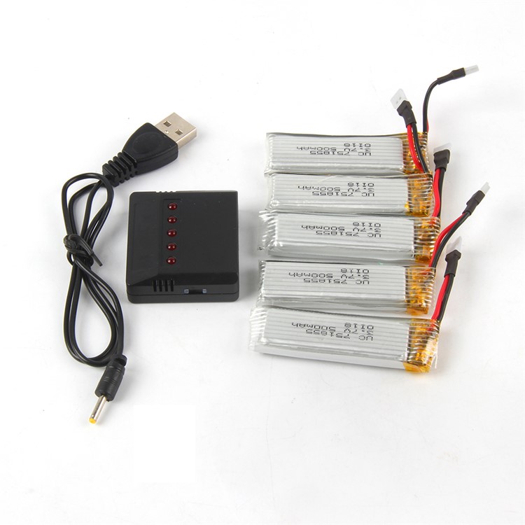 5pcs 500mAh 3.7V Batteries + Charger Kit for JJRC H37/U941a/Q282G-4