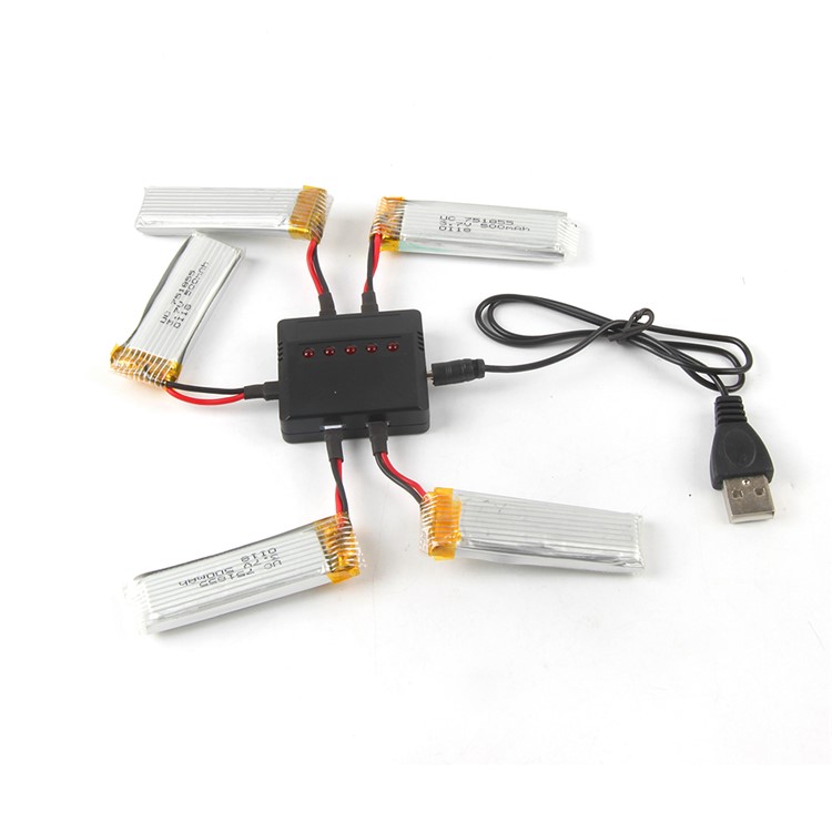 5pcs 500mAh 3.7V Batteries + Charger Kit for JJRC H37/U941a/Q282G-5