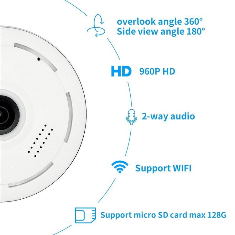 960P WiFi Wireless HD 360 Degree Fisheye IP Network Camera Support Night Vision - EU Plug-7
