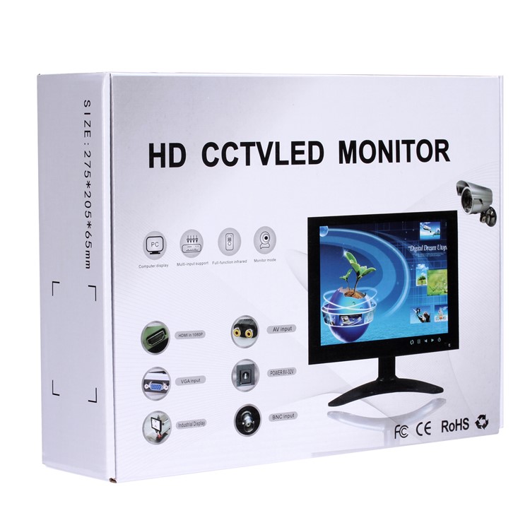 8" Inch TFT LED Video Audio VGA HDMl BNC HD Monitor 16:9 Screen for CCTV Camera - EU Plug-20