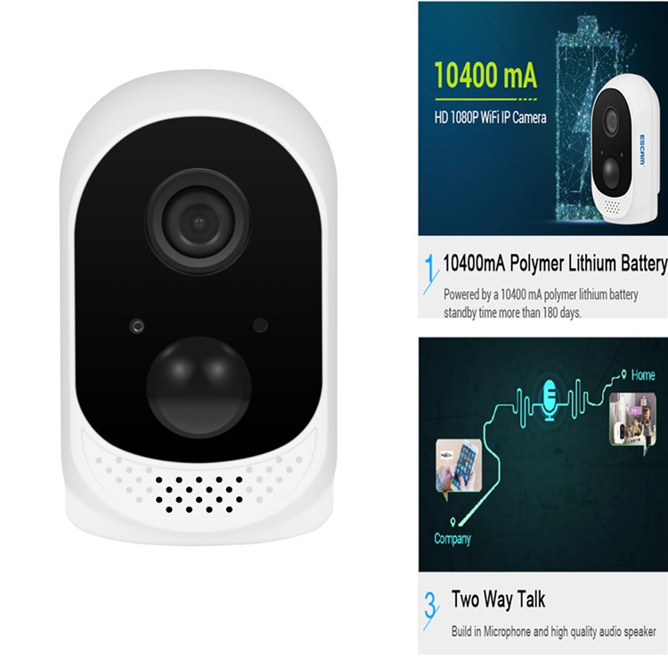 ESCAM QF230 1080P P2P IR 10400mAh Battery WIFI PIR Alarm IP Camera