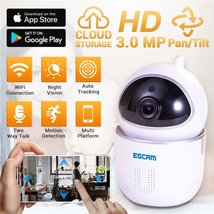 ESCAM QF903 3MP Pan/Tilt WiFi IP Camera Support Two Way Talk - AU Plug