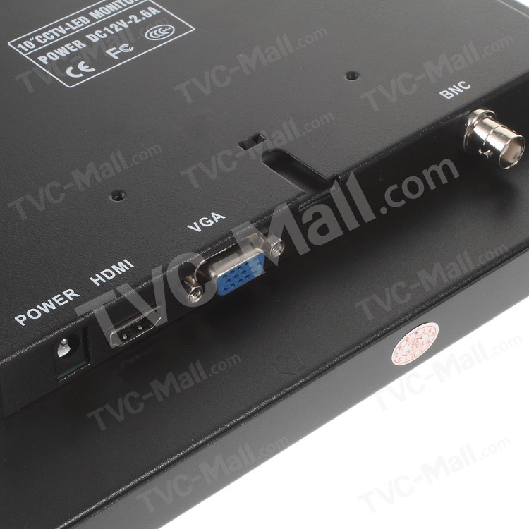 10-inch CCTV TFT LCD Monitor Metal Casing with BNC, HDMI, VGA Inputs (101MA) - EU Plug-3