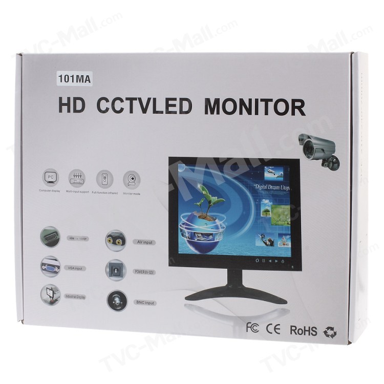 10-inch CCTV TFT LCD Monitor Metal Casing with BNC, HDMI, VGA Inputs (101MA) - EU Plug-7