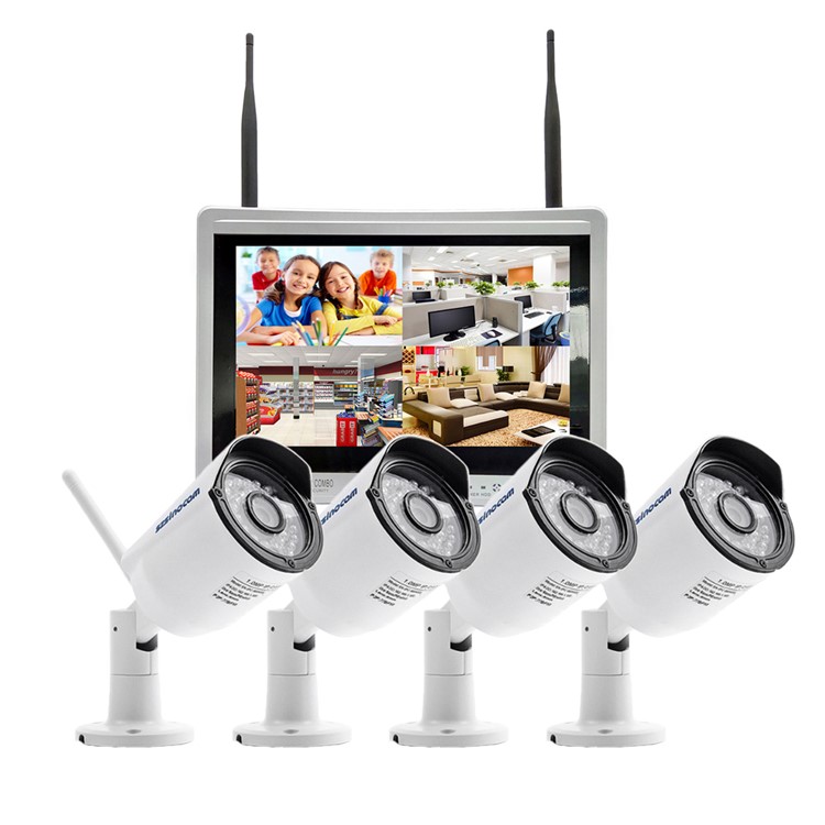 SINOCAM 12.5-Pulgadas LCD 4CH 960P WiFi NVR Kit con 4 x 2.0MP cámaras IP al aire libre (SN-NVK-9136W13) - EU tapón-1