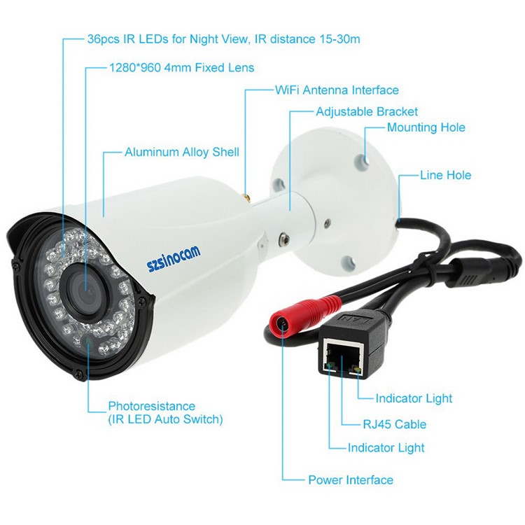 SINOCAM 12.5-inch LCD 4CH 960P WiFi NVR Kit with 4 x 2.0MP Outdoor IP Cameras (SN-NVK-9136W13) - EU Plug-14
