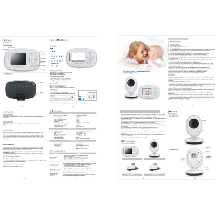 2.4-inch TFT LCD Wireless Digital Video Baby Monitor with Night Vision and Two Way Talk - EU Plug-11