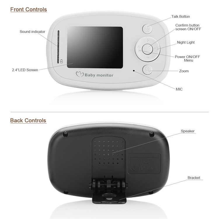 2.4-inch TFT LCD Wireless Digital Video Baby Monitor with Night Vision and Two Way Talk - EU Plug-6