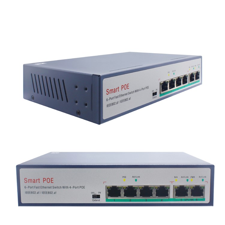 6-Port Ethernet Switch with 4 PoE Ports + 2 Uplink, 10/100Mbps - EU Plug-1