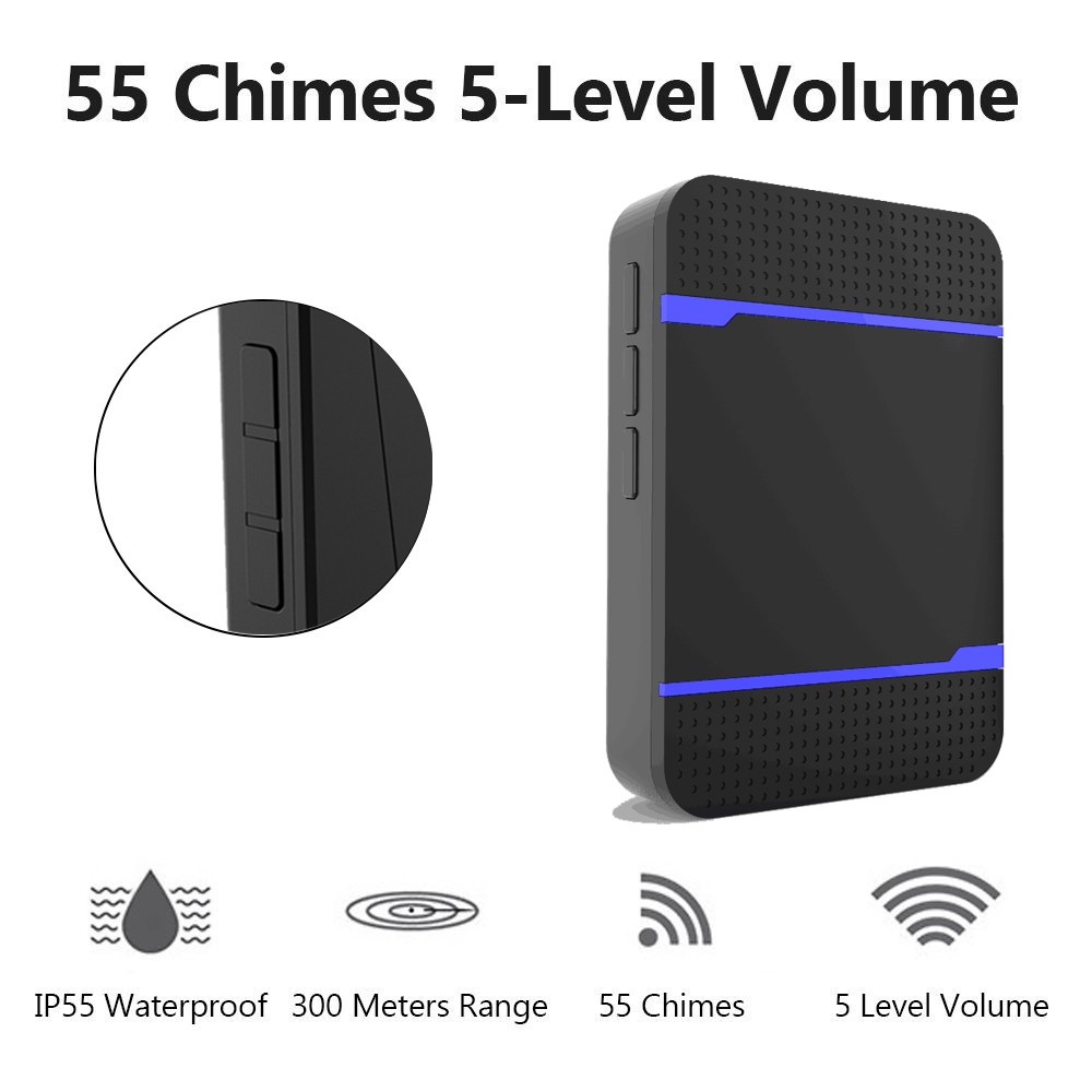 N15K-B 5 Level Volume 300 Meters Range Wireless Doorbell IP55 Waterproof Doorbell Set - EU Plug-4