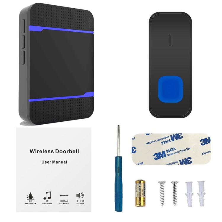 N15K-B 55 Chimes 5 Level Volume 300 Meters Range Wireless Waterproof Doorbell Set - UK Plug-3