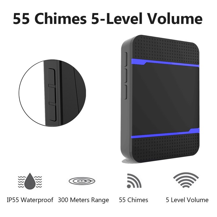 N15K-B 55 Chimes 5 Level Volume 300 Meters Range Wireless Waterproof Doorbell Set - UK Plug-4