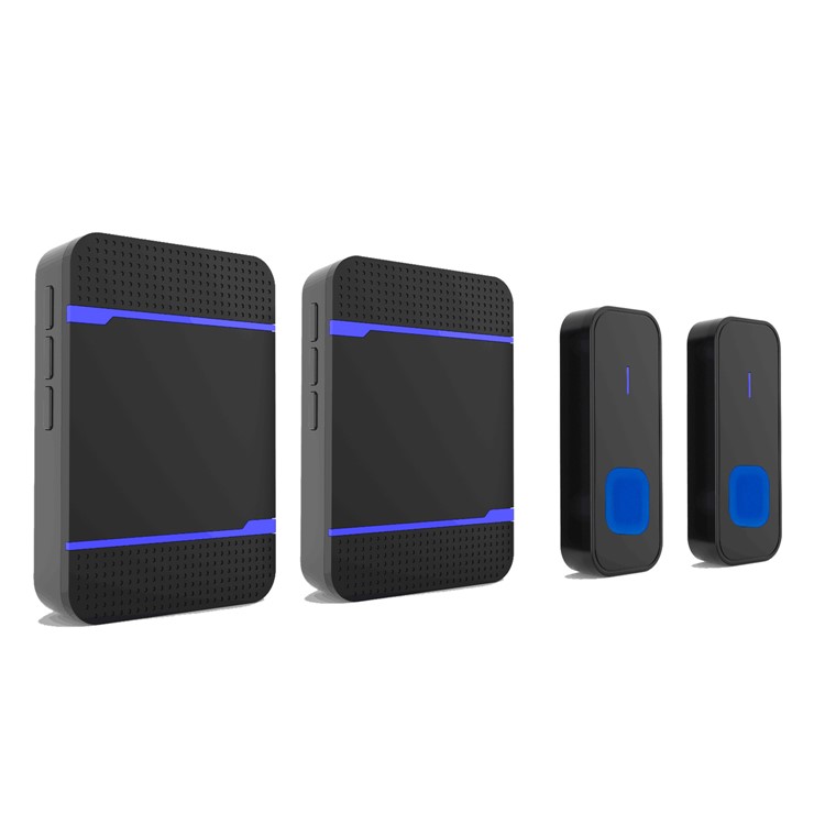 N15K-B Wireless Doorbell System IP55 Waterproof 2 x Transmitters + 2 x Receivers - Black / UK Plug-1