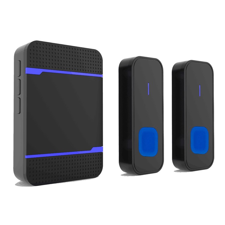 N15K-B IP55 Waterproof Wireless Doorbell System Kit 2 x Transmitters + 1 x Receiver - Black / UK Plug-1