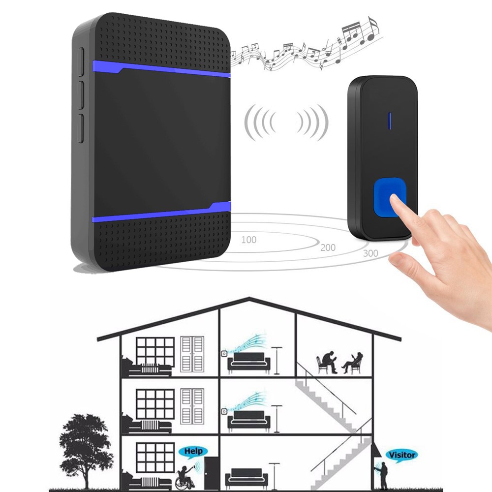 N15K-B IP55 Transmittetore Kit di Campanelli Wireless Impermeabile + 2 Ricevitori Cell - Nero / Plug-7