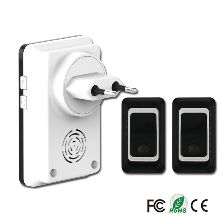 Wireless Doorbell Chime Kit, 1 Receiver and 2 Push Button with 28 Chimes - Black/EU Plug-1