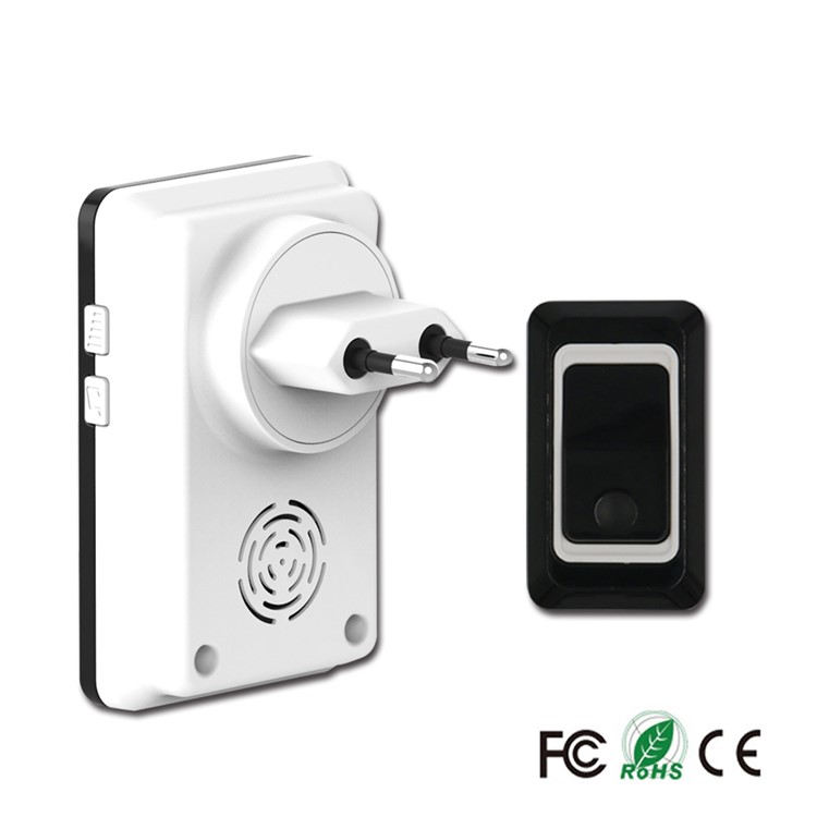 Wireless Doorbell Chime Kit, 1 Receiver and 1 Push Button with 28 Chimes - Black / EU Plug-1