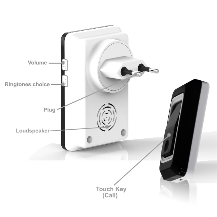 Wireless Doorbell Chime Kit, 1 Receiver and 1 Push Button with 28 Chimes - Black / EU Plug-3