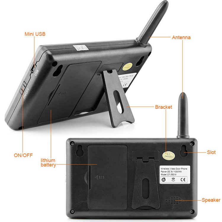 3.5'' TFT Color Display Wireless Video Intercom Doorbell Door Phone Intercom System 1 Camera 1 Monitor (SY3501A11) - EU Plug-11