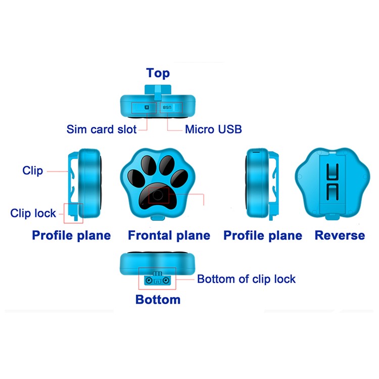 REACHFAR Mini Waterproof IP66 WiFi Smart GPS GSM Pet Tracker (RF-V30) - Blue / L-13