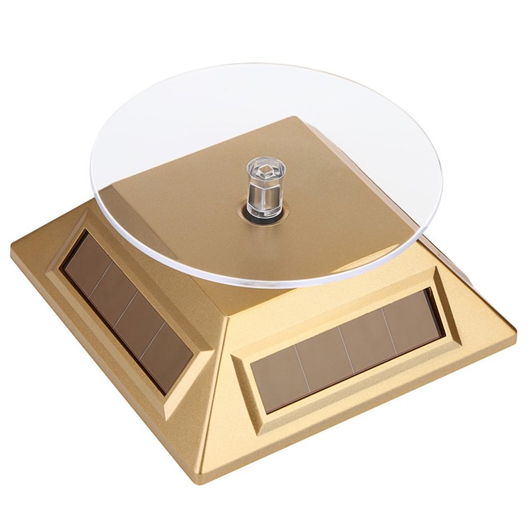Solar Powered Rotary Watch Jewelry Display Stand Turntable - Gold Color-1