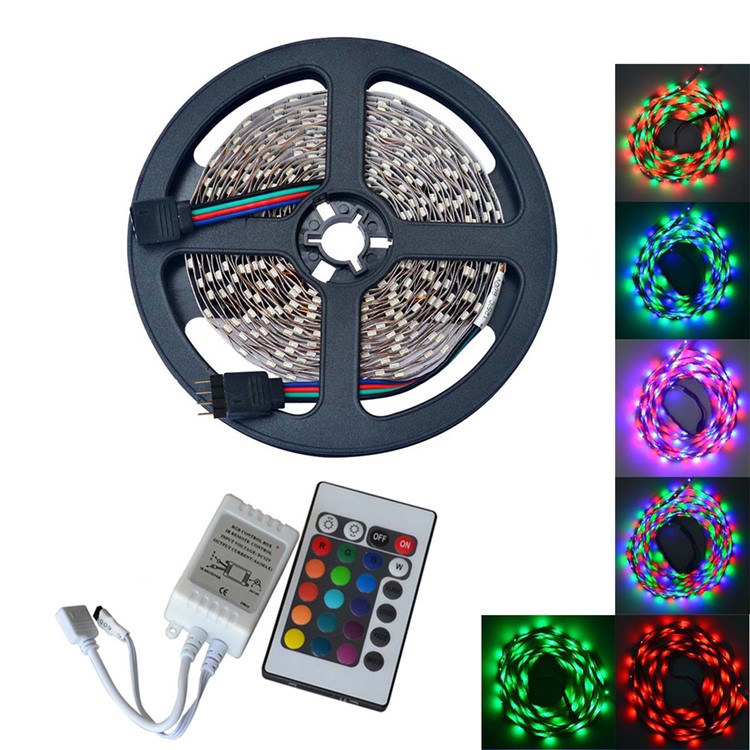 JIAWEN 5M 300 x 3528 SMD RGB LED Flexible Strip Light with 24 Key Remote Controller-1