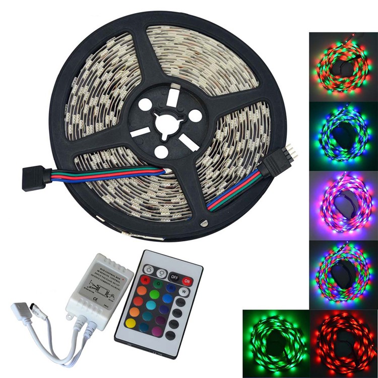 JIAWEN 5M 300 x 5050 SMD RGB LED Flexible Strip Light with 24 Key Remote Controller