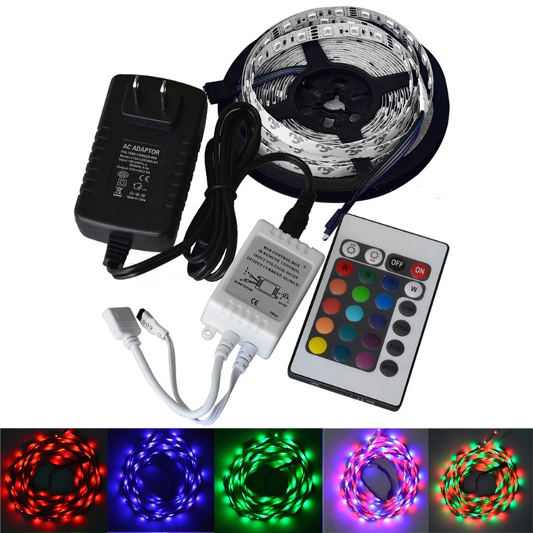 JIAWEN 5M 60W 300x5050 SMD RGB LED-Lichtleiste Mit 24-Tasten-Fernbedienung Und 2A Netzteil - EU-Stecker-1