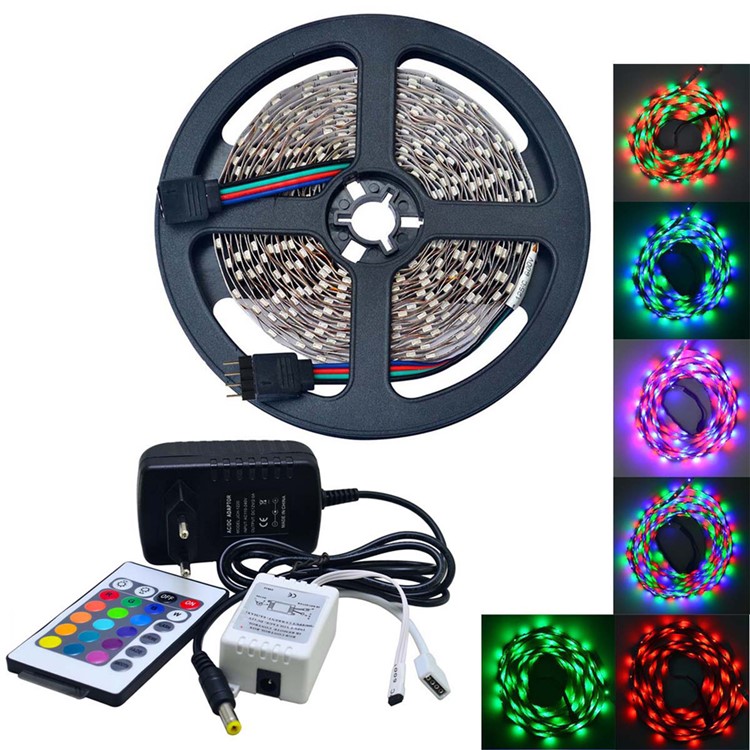 JIAWEN 5 m 25 w 300x3528 SMD RGB LED Light Strip flexible avec télécommande 24 touches et 2 a adaptateur secteur - US bouchon-1