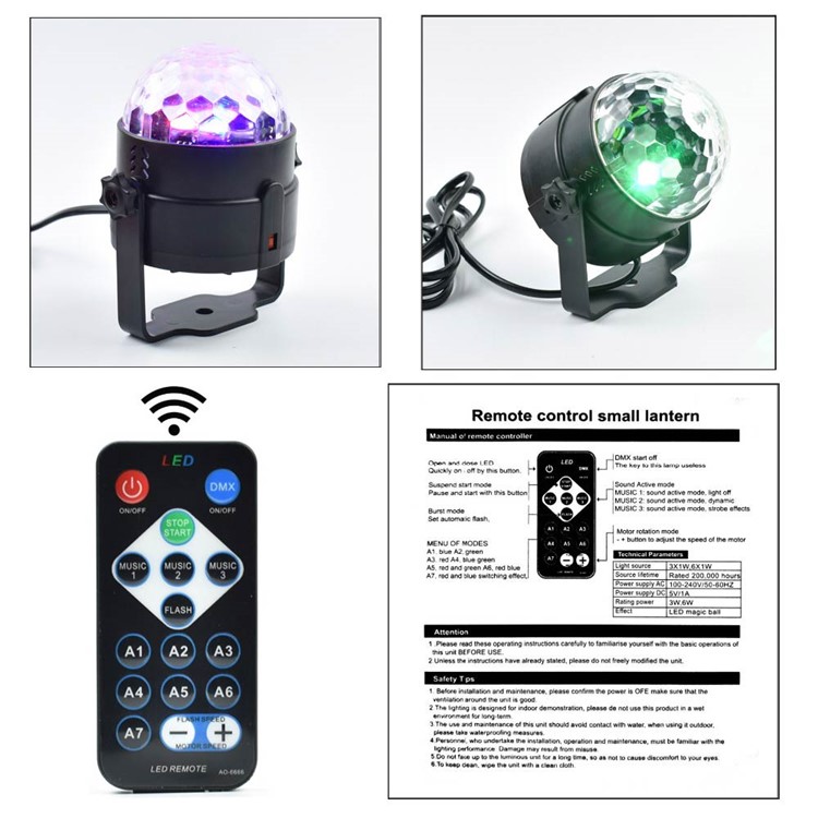 YOUKLIGHT YK2279 Tragbare Fernbedienung 3-LED USB-Sound Aktive LED Rotierenden Magische Kugel Licht Mit Ständer-13