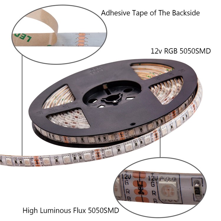 16.4ft Waterproof SMD 5050 300 LEDs Flexible LED Light Strip - 24 Keys Remote Controller / EU Plug-2