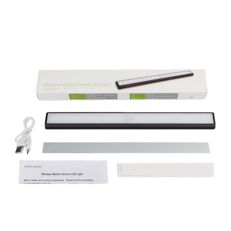 18-LED Motion Sensing Cabinet Light USB Rechargeable Magnetic Stick-on LED Light Bar - Black-3