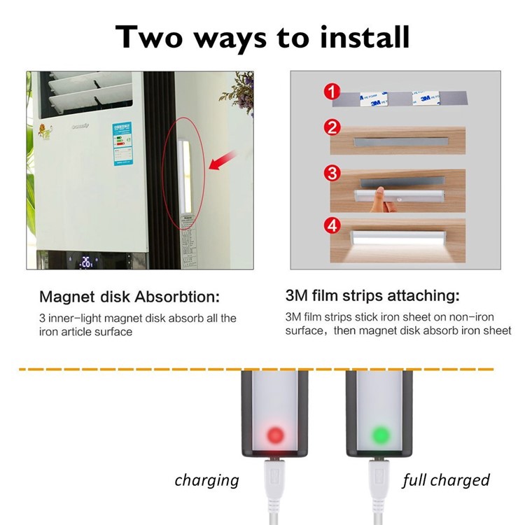 18-LED Motion Sensing Cabinet Light USB Rechargeable Magnetic Stick-on LED Light Bar - Black-8
