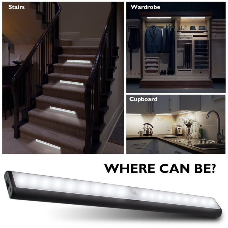 18-LED Motion Sensing Cabinet Light USB Rechargeable Magnetic Stick-on LED Light Bar - Black-9