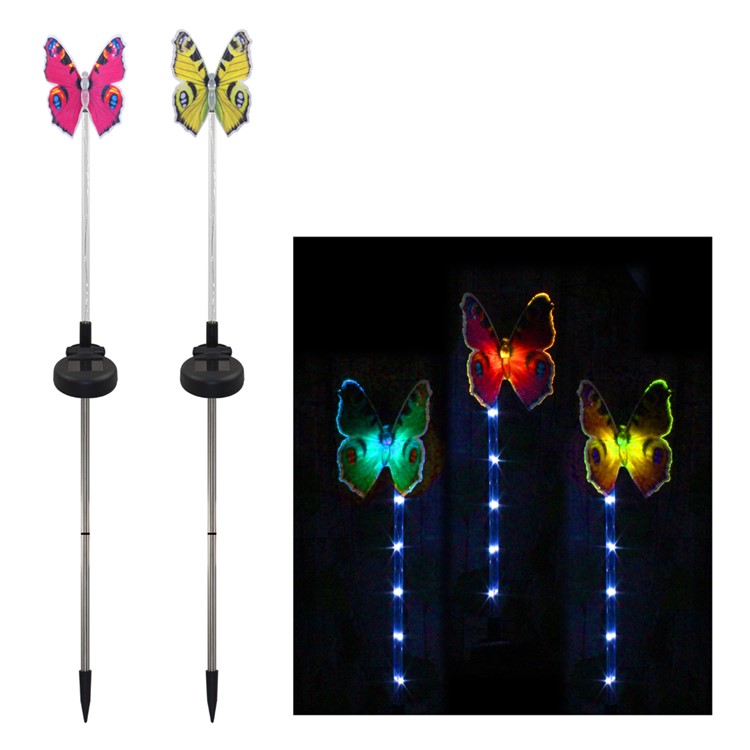 2Pcs LED Color-changing Solar Light Butterfly Garden Light with White LED Light Stake - Red and Yellow-1