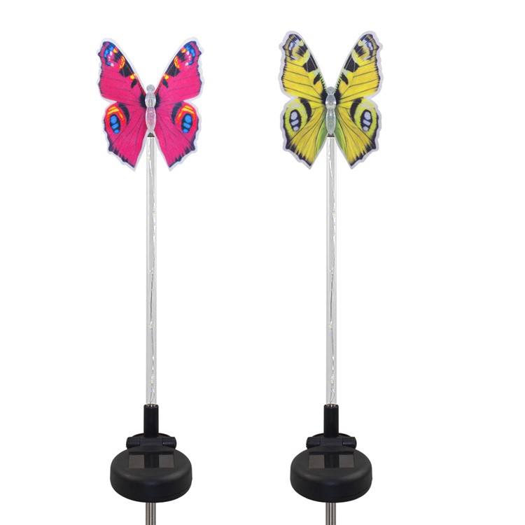 2Pcs LED Color-changing Solar Light Butterfly Garden Light with White LED Light Stake - Red and Yellow-2