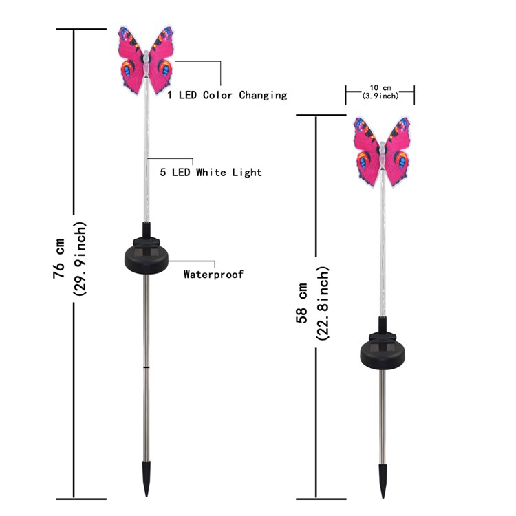 2Pcs LED Color-changing Solar Light Butterfly Garden Light with White LED Light Stake - Red and Yellow-9
