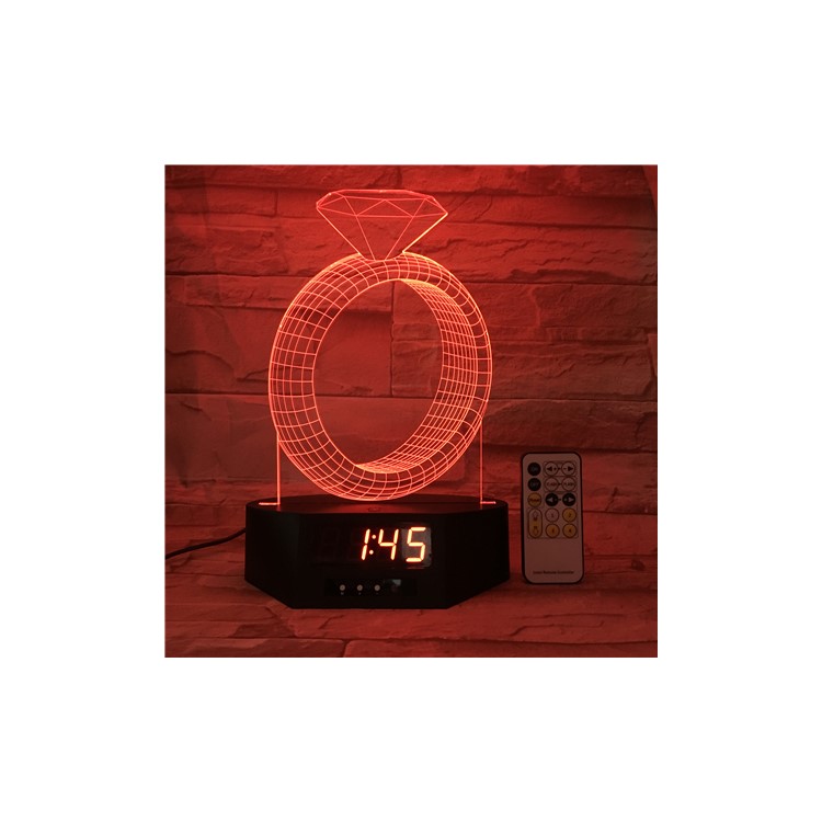 SZ002 Fashion 3D Diamond Ring 3D Illusion Lamp Remote Control Color Changing Night Light with Clock-1