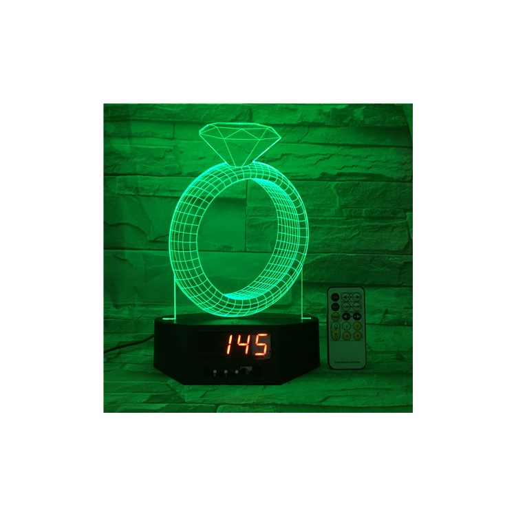 SZ002 Fashion 3D Diamond Ring 3D Illusion Lamp Remote Control Color Changing Night Light with Clock-2