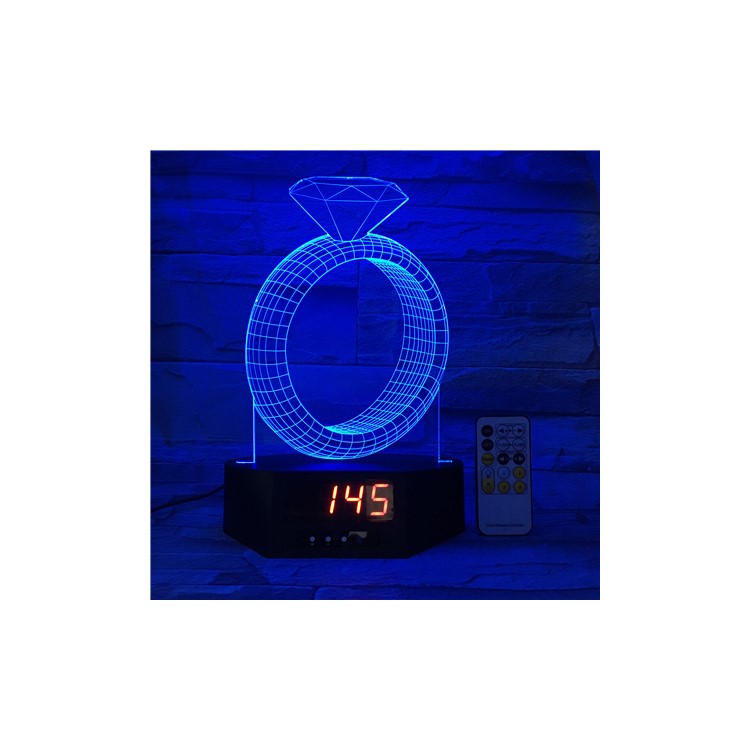 SZ002 Fashion 3D Diamond Ring 3D Illusion Lamp Remote Control Color Changing Night Light with Clock-3