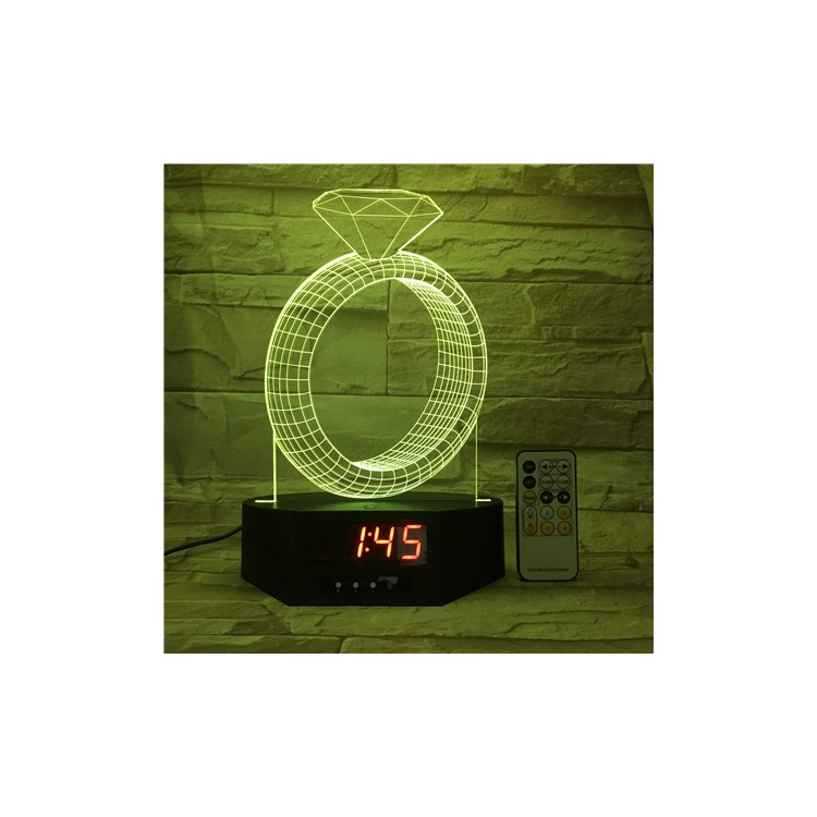 SZ002 Fashion 3D Diamond Ring 3D Illusion Lamp Remote Control Color Changing Night Light with Clock-4