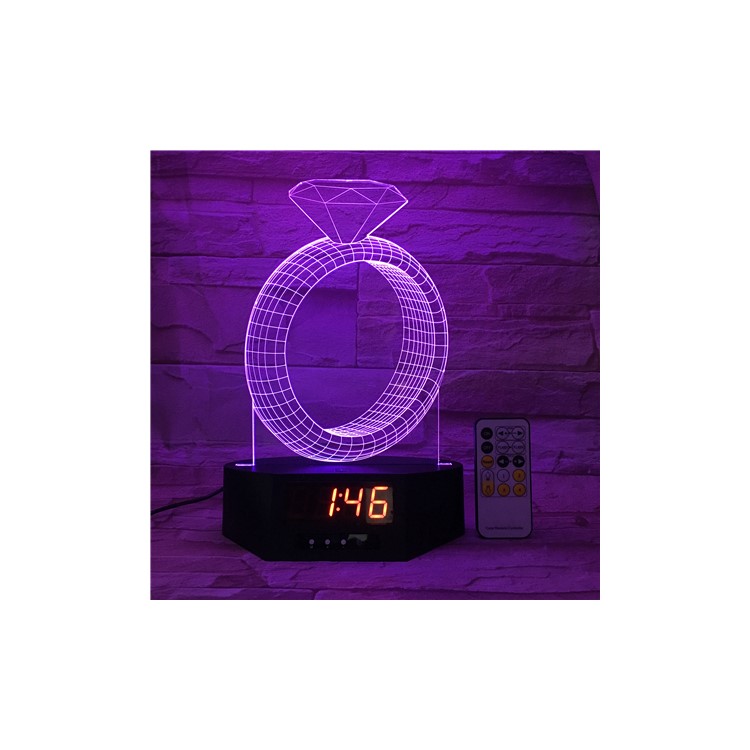 SZ002 Fashion 3D Diamond Ring 3D Illusion Lamp Remote Control Color Changing Night Light with Clock-6