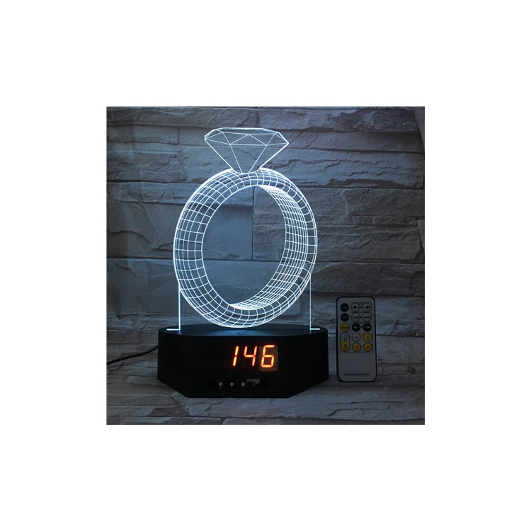 SZ002 Fashion 3D Diamond Ring 3D Illusion Lamp Remote Control Color Changing Night Light with Clock-7