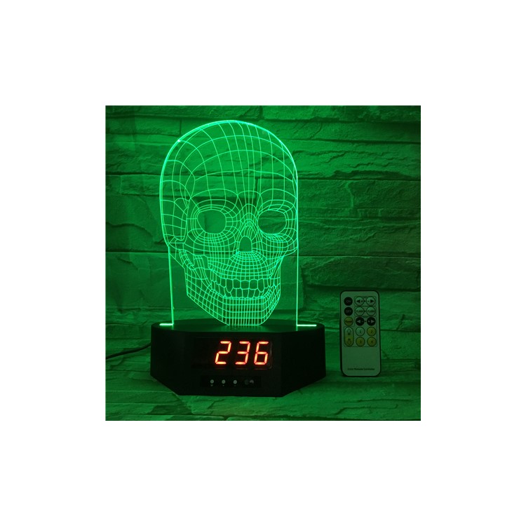 SZ013 Cool 3D Skull Pattern 3D Illusion Lamp Color Changing Night Light with Clock-1