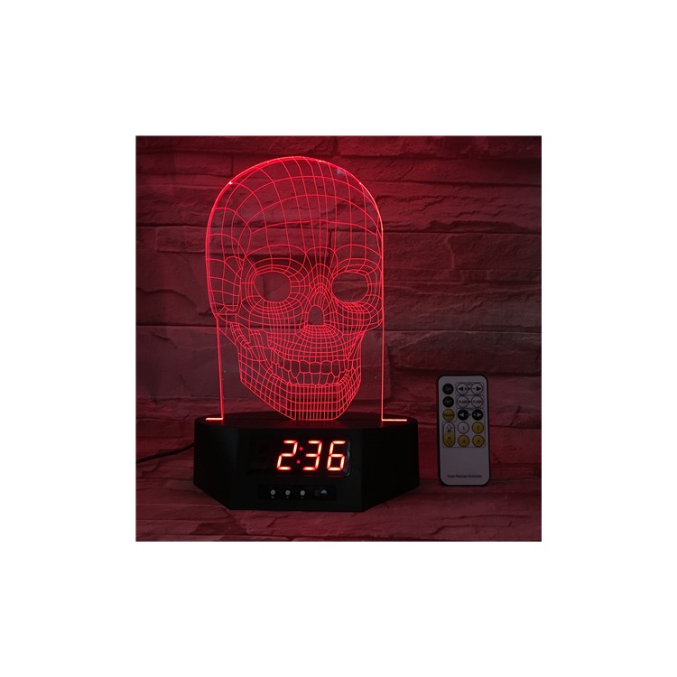 SZ013 Cool 3D Skull Pattern 3D Illusion Lamp Color Changing Night Light with Clock-2
